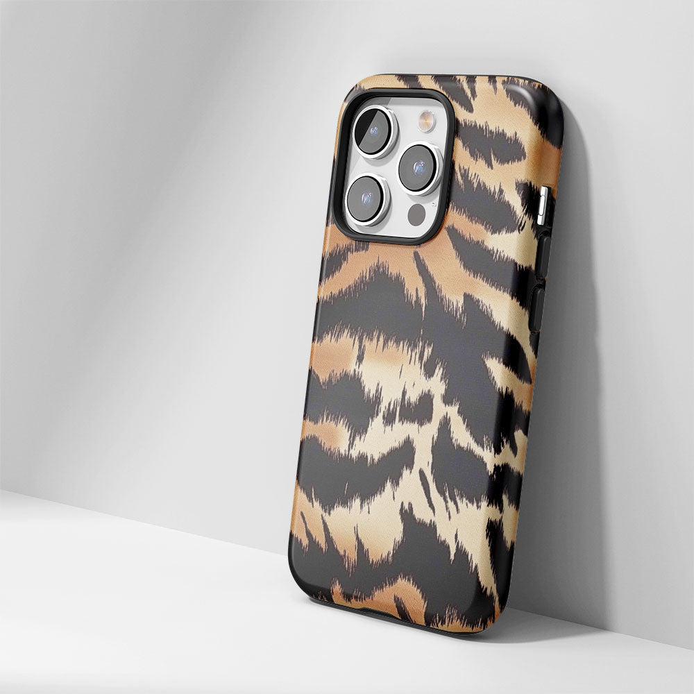 Double-Layer Semi-Handprinted Tough Matte Tiger Stripes iPhone Case