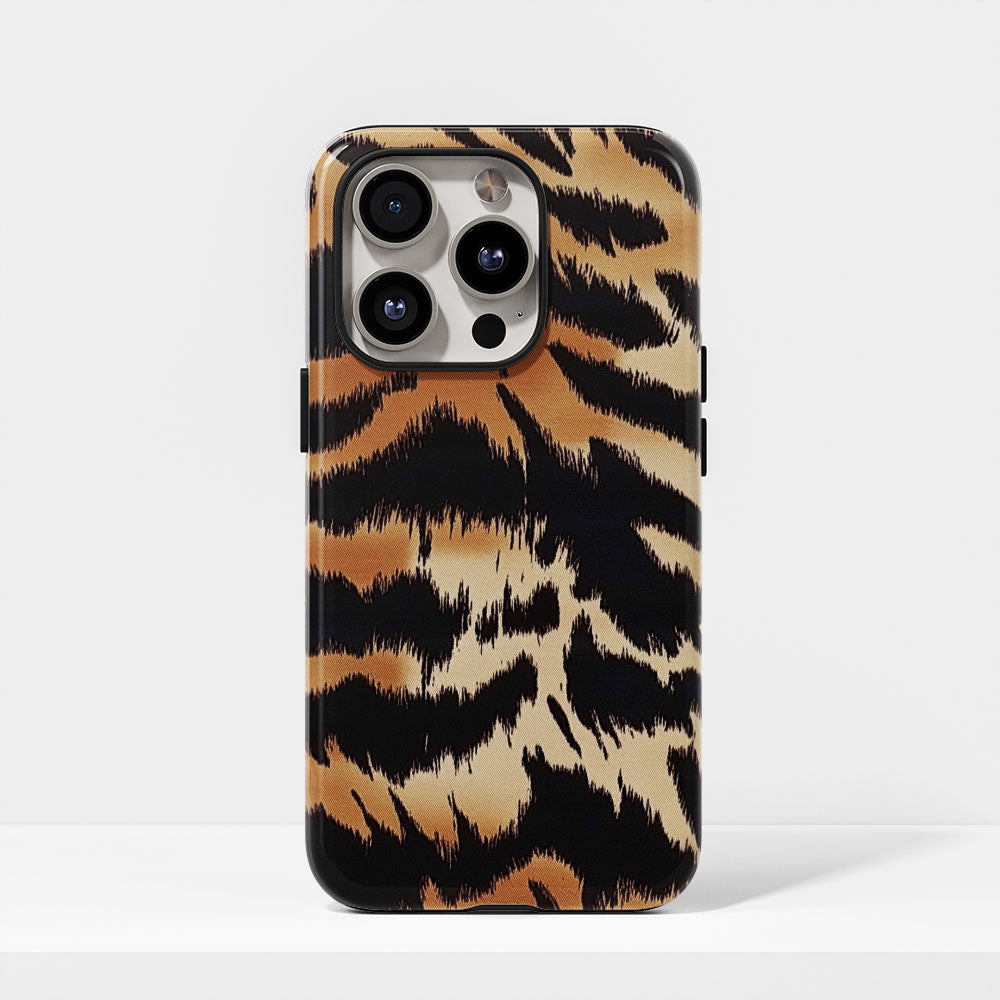 Double-Layer Semi-Handprinted Tough Matte Tiger Stripes iPhone Case