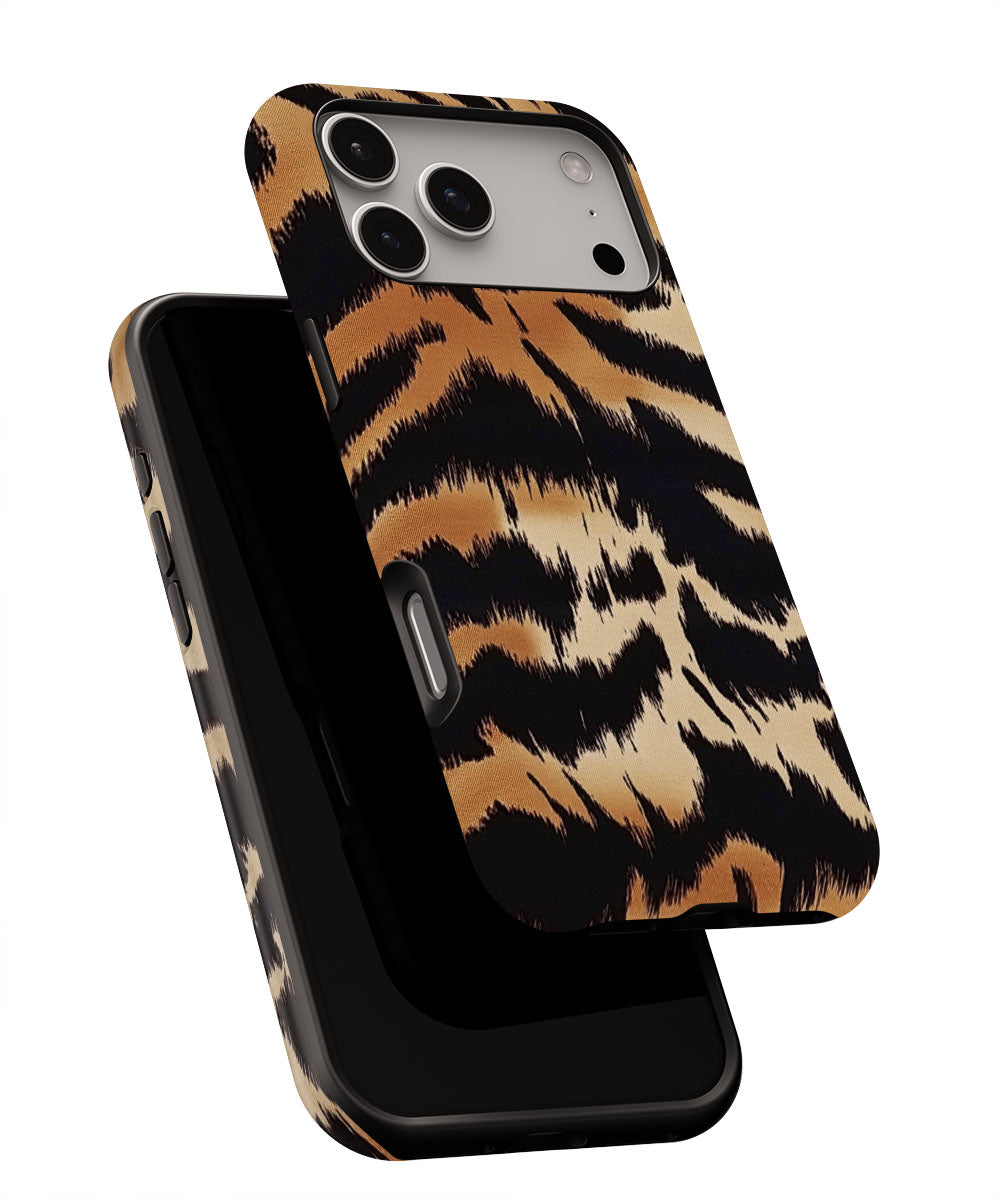 Double-Layer Semi-Handprinted Tough Matte Tiger Stripes iPhone Case