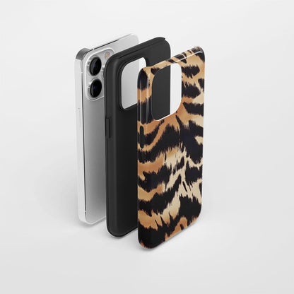 Double-Layer Semi-Handprinted Tough Matte Tiger Stripes iPhone Case