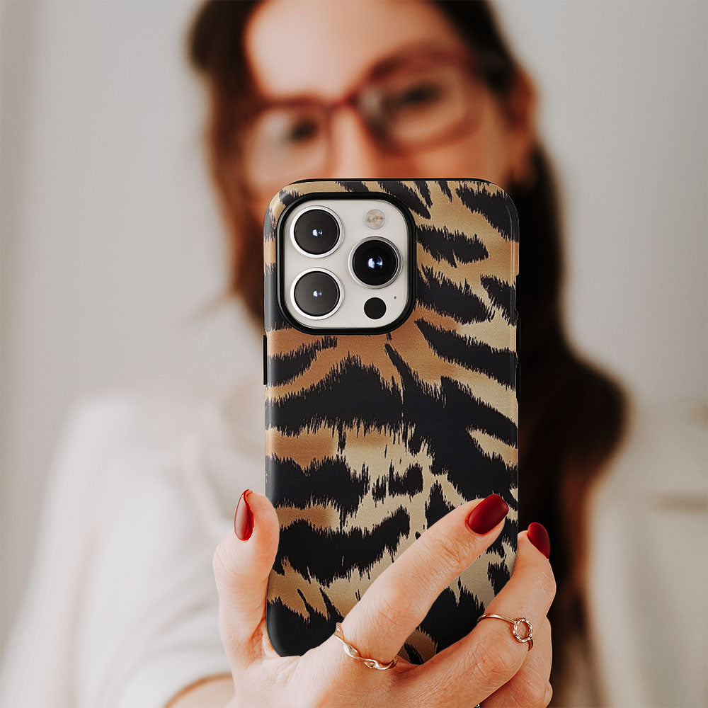 Double-Layer Semi-Handprinted Tough Matte Tiger Stripes iPhone Case