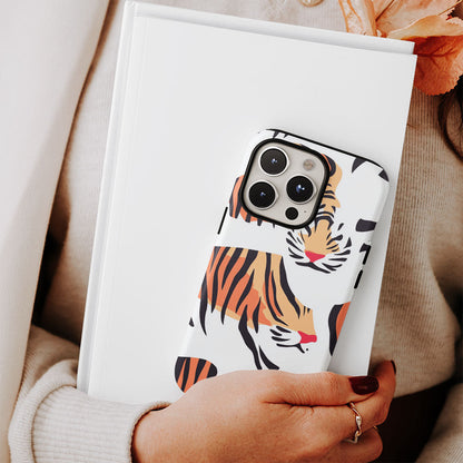 Double-Layer Semi-Handprinted Tough Matte Tiger Stripes iPhone Case