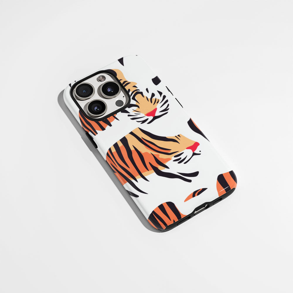 Double-Layer Semi-Handprinted Tough Matte Tiger Stripes iPhone Case