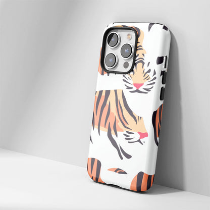 Double-Layer Semi-Handprinted Tough Matte Tiger Stripes iPhone Case