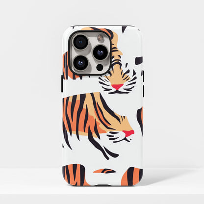 Double-Layer Semi-Handprinted Tough Matte Tiger Stripes iPhone Case