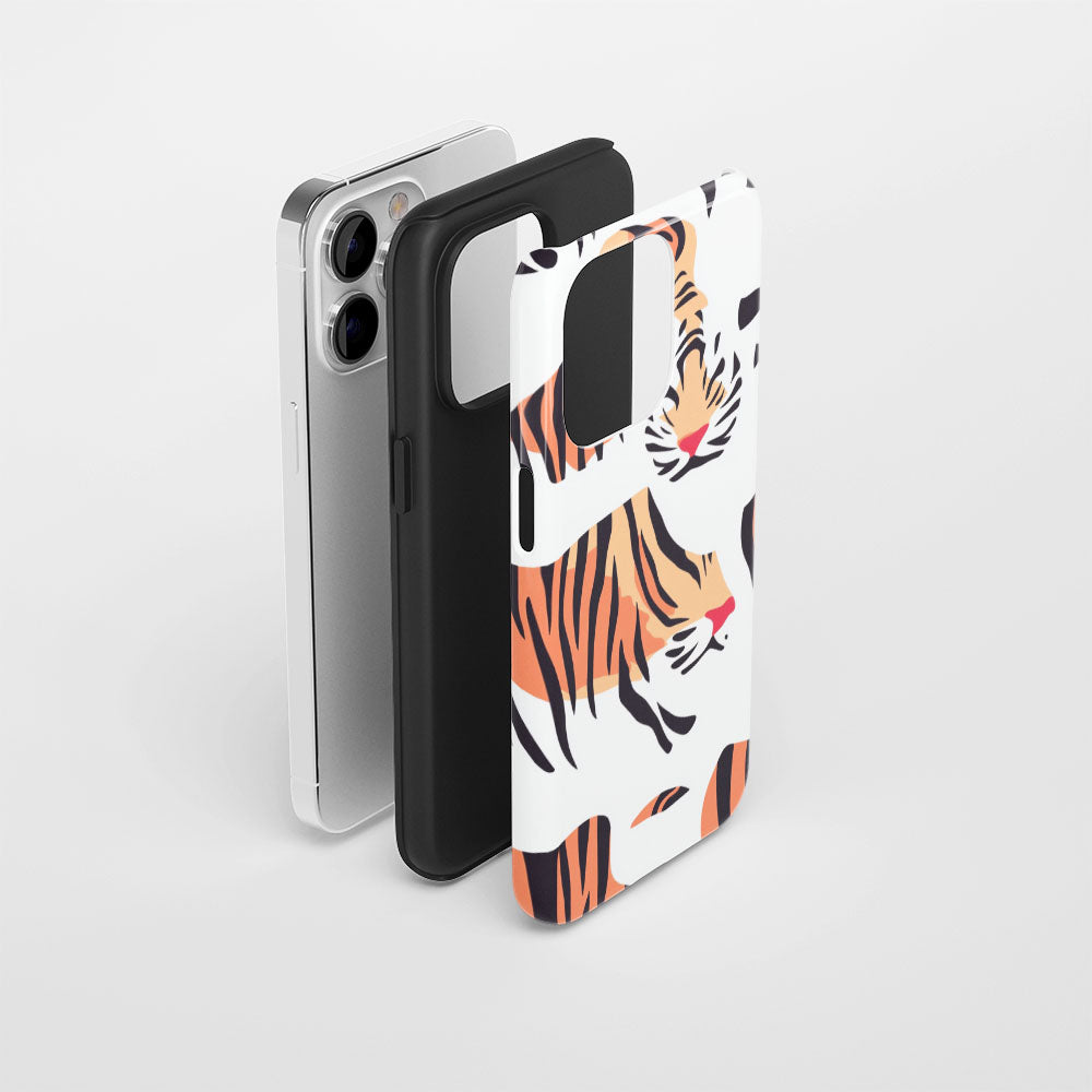 Double-Layer Semi-Handprinted Tough Matte Tiger Stripes iPhone Case