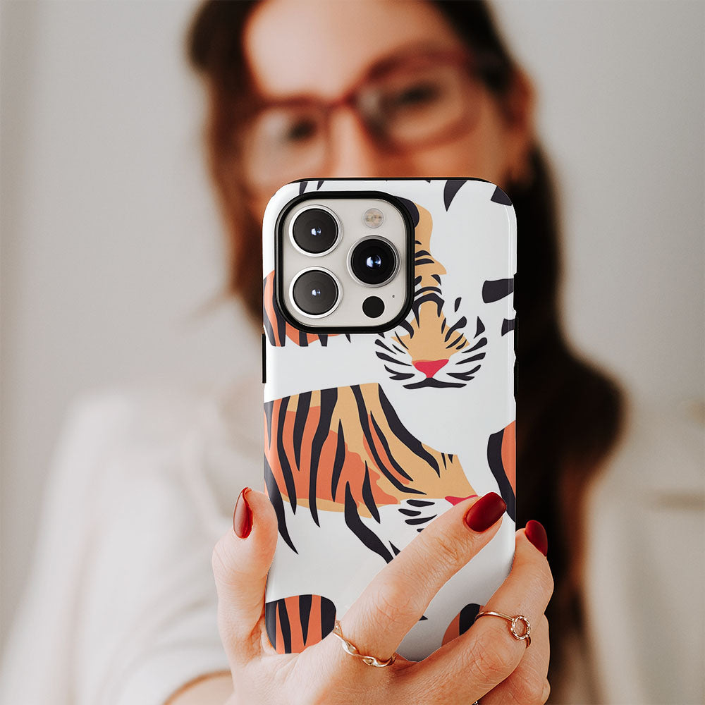 Double-Layer Semi-Handprinted Tough Matte Tiger Stripes iPhone Case