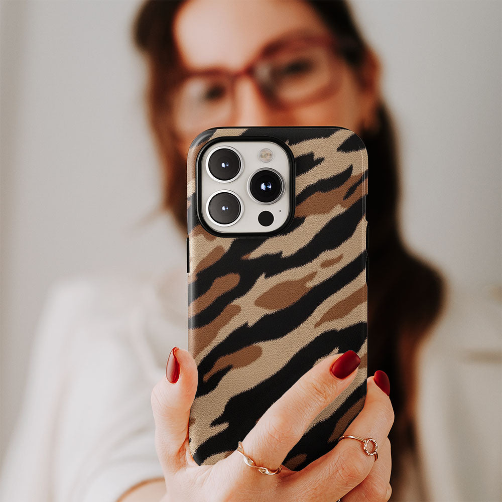 Double-Layer Semi-Handprinted Tough Matte Tiger Stripes iPhone Case