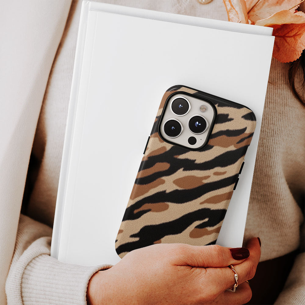 Double-Layer Semi-Handprinted Tough Matte Tiger Stripes iPhone Case