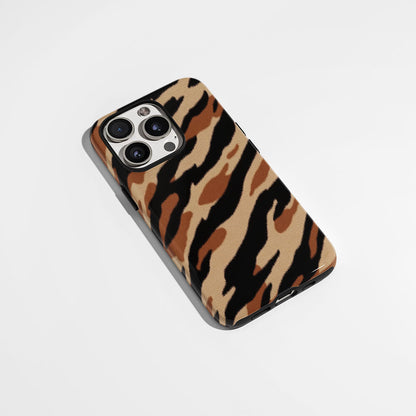 Double-Layer Semi-Handprinted Tough Matte Tiger Stripes iPhone Case