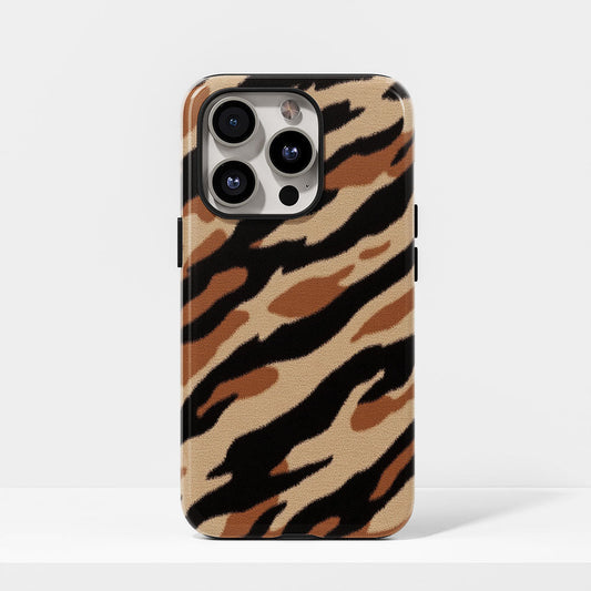 Double-Layer Semi-Handprinted Tough Matte Tiger Stripes iPhone Case