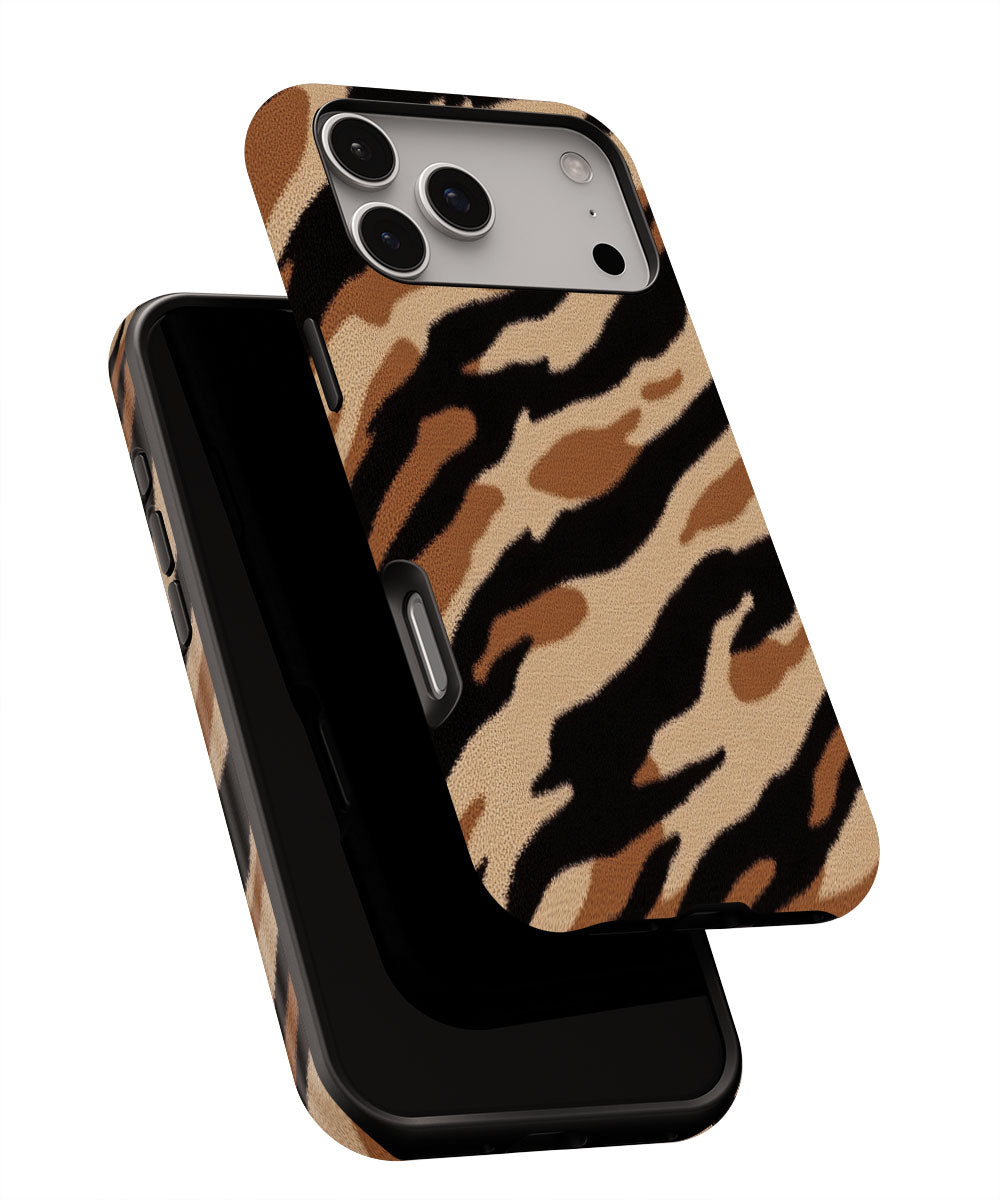 Double-Layer Semi-Handprinted Tough Matte Tiger Stripes iPhone Case
