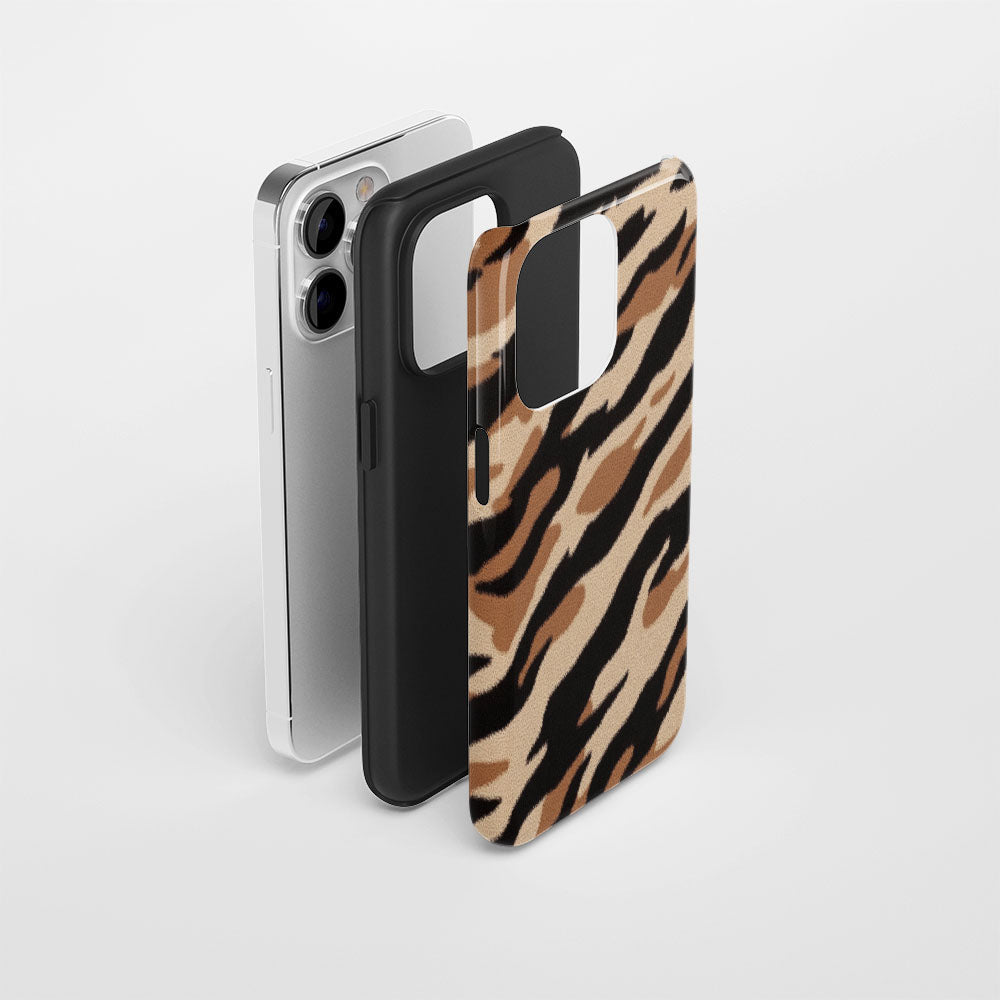 Double-Layer Semi-Handprinted Tough Matte Tiger Stripes iPhone Case