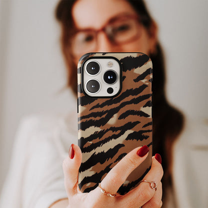 Double-Layer Semi-Handprinted Tough Matte Tiger Stripes iPhone Case