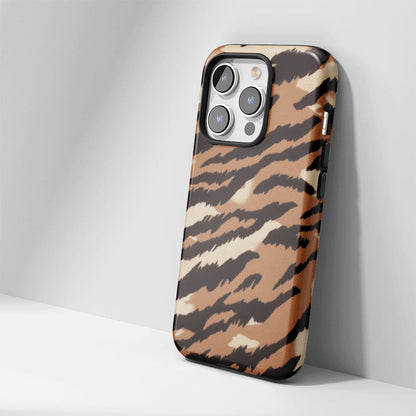 Double-Layer Semi-Handprinted Tough Matte Tiger Stripes iPhone Case