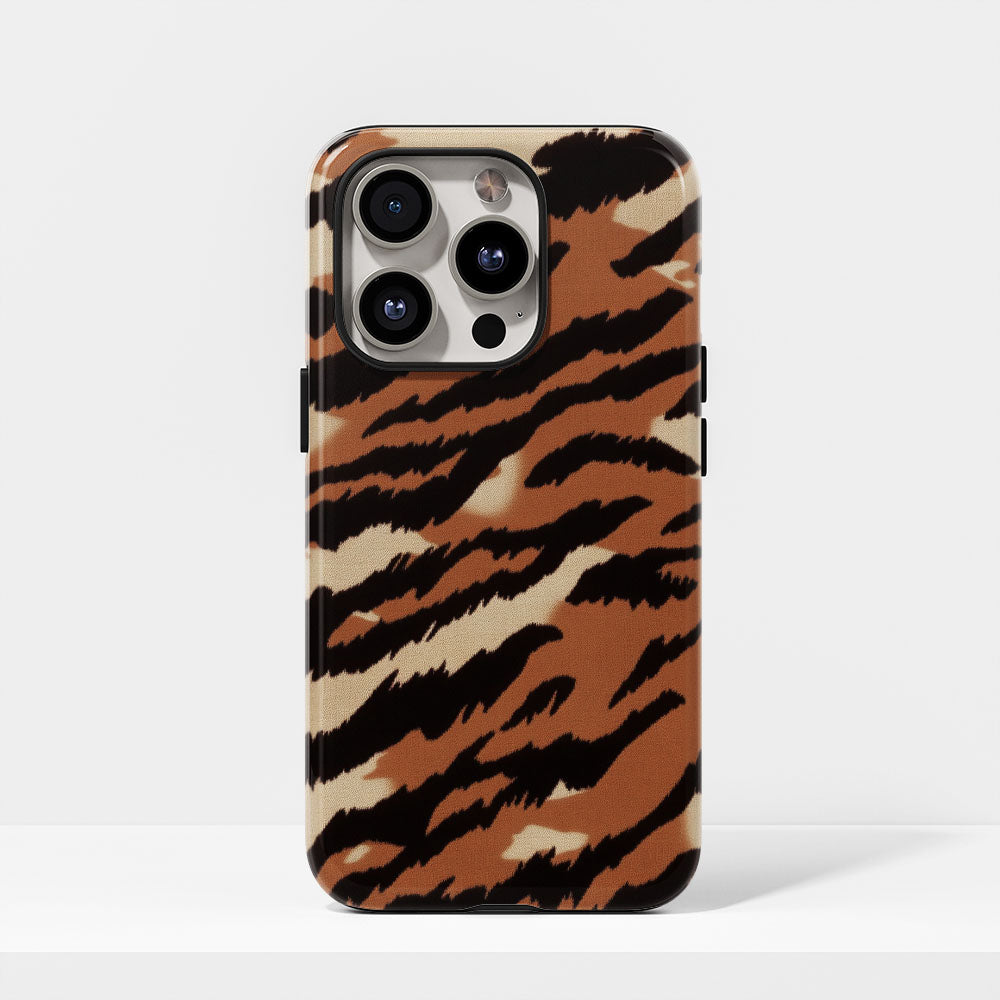 Double-Layer Semi-Handprinted Tough Matte Tiger Stripes iPhone Case