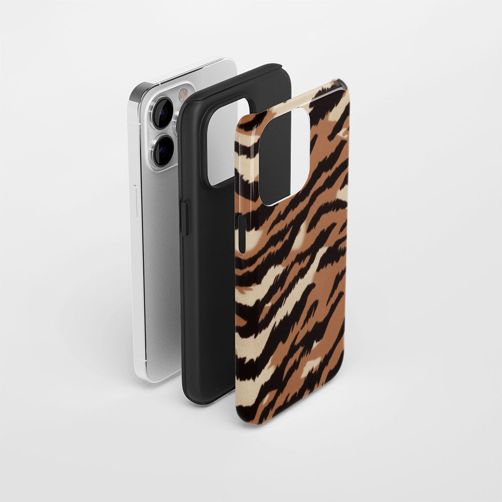 Double-Layer Semi-Handprinted Tough Matte Tiger Stripes iPhone Case