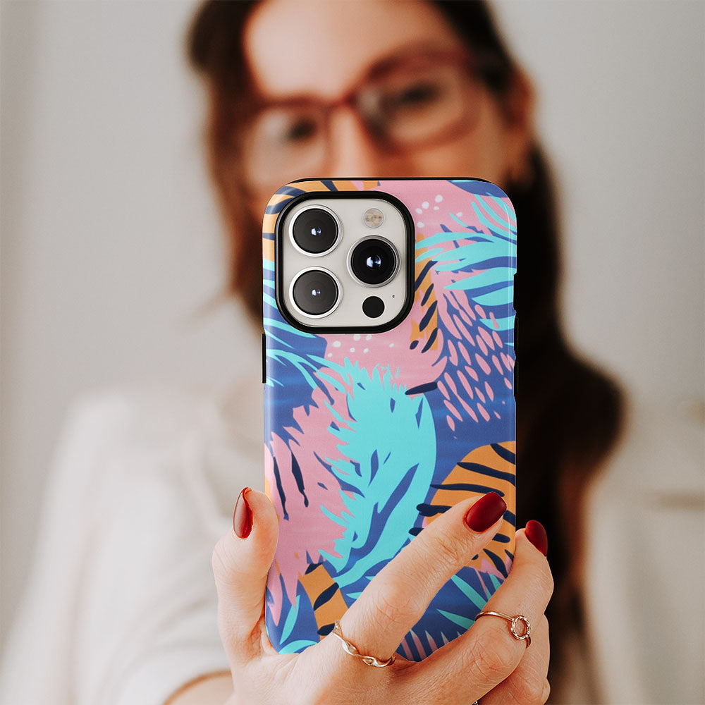 Double-Layer Semi-Handprinted Tough Matte Tiger Stripes iPhone Case