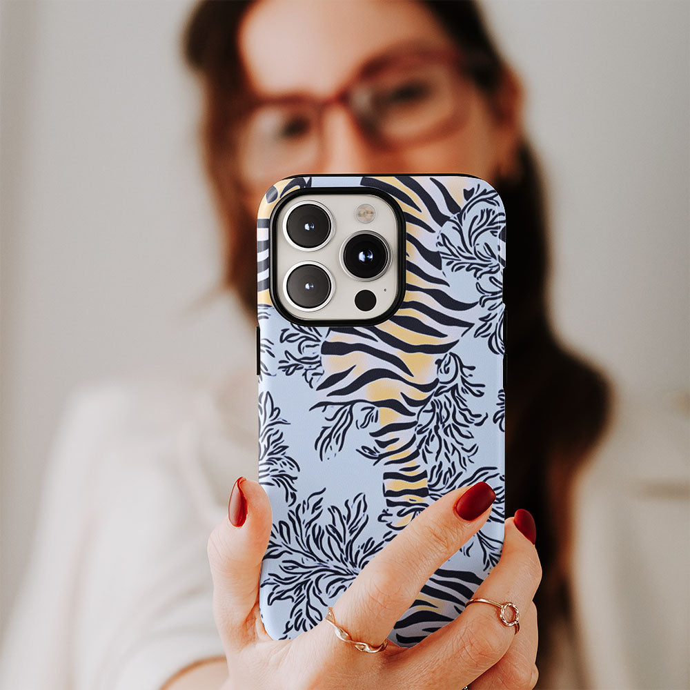 Double-Layer Semi-Handprinted Tough Matte Tiger Stripes iPhone Case