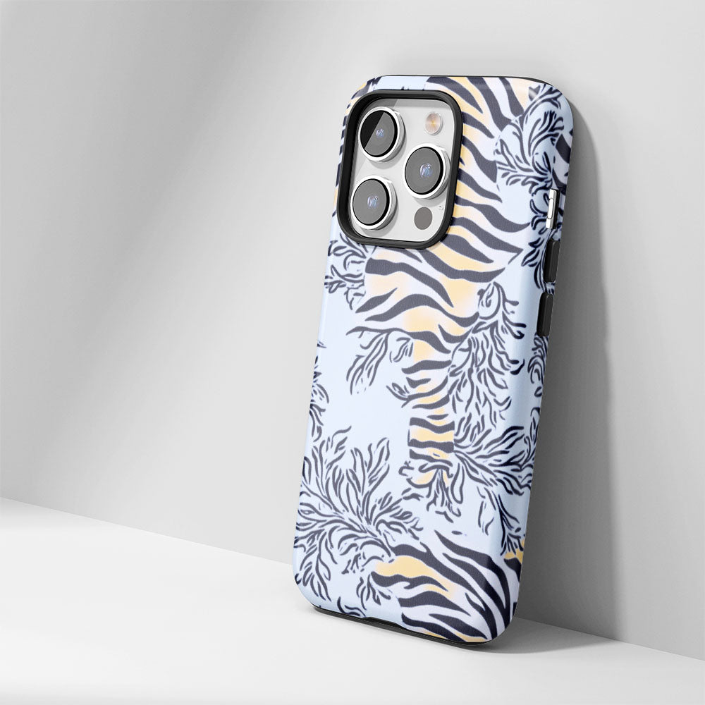 Double-Layer Semi-Handprinted Tough Matte Tiger Stripes iPhone Case