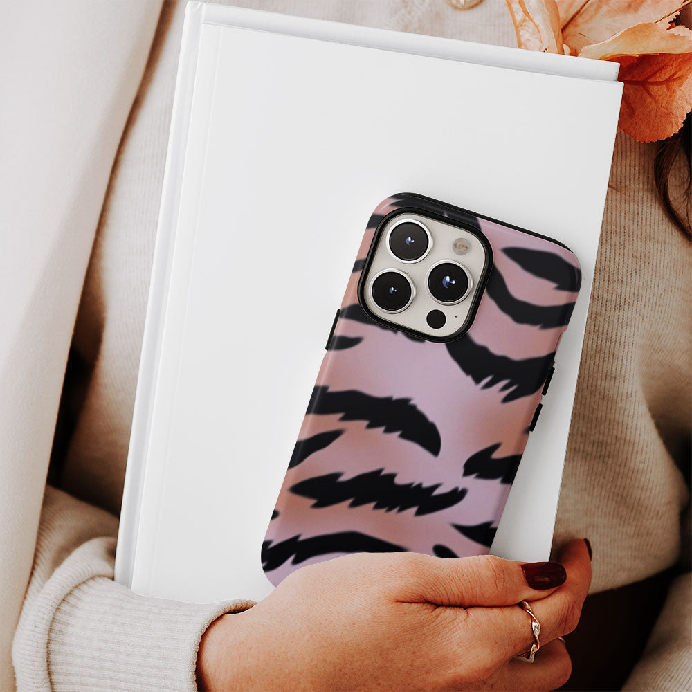 Double-Layer Semi-Handprinted Tough Matte Tiger Stripes iPhone Case