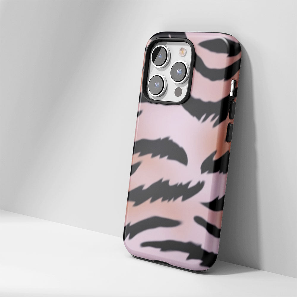 Double-Layer Semi-Handprinted Tough Matte Tiger Stripes iPhone Case