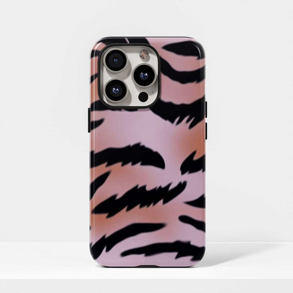 Double-Layer Semi-Handprinted Tough Matte Tiger Stripes iPhone Case