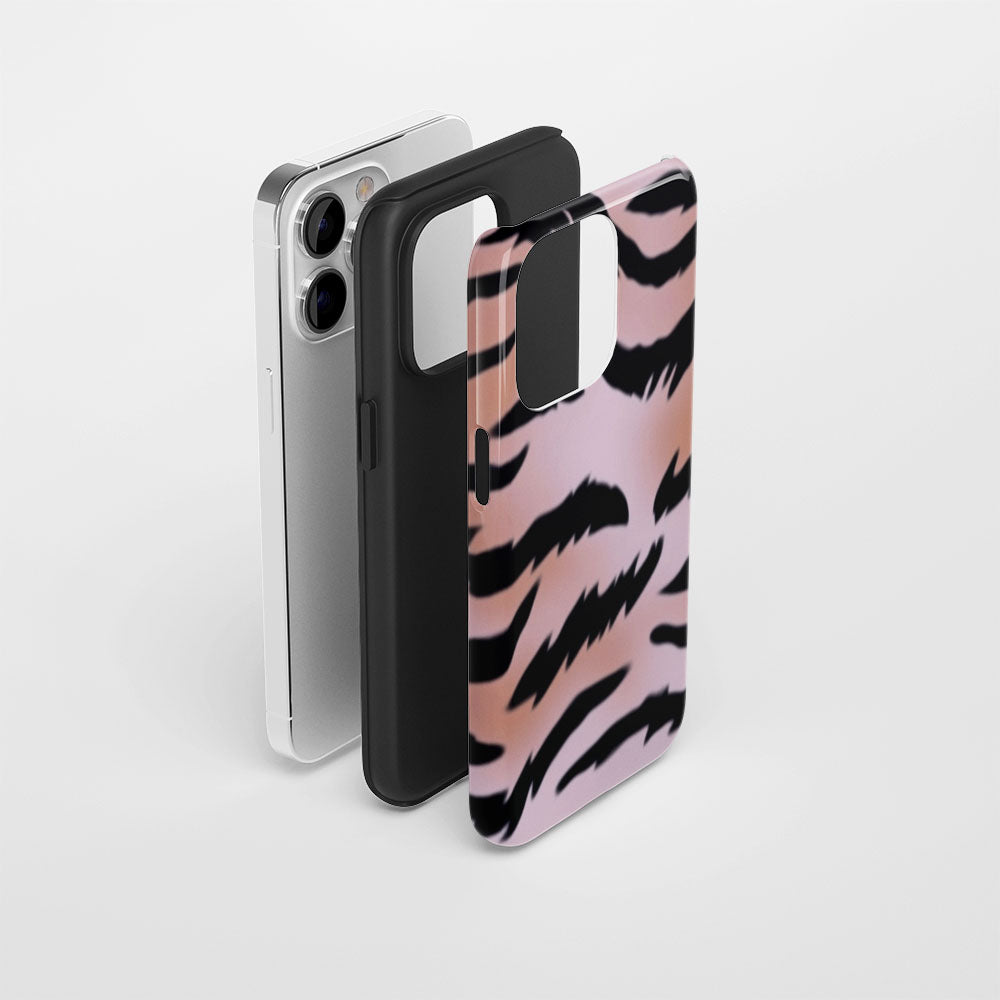 Double-Layer Semi-Handprinted Tough Matte Tiger Stripes iPhone Case