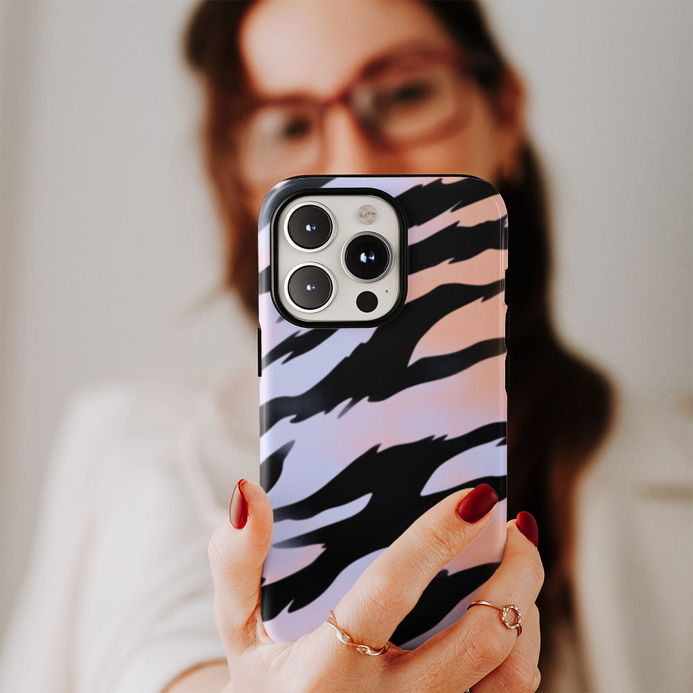 Double-Layer Semi-Handprinted Tough Matte Tiger Stripes iPhone Case