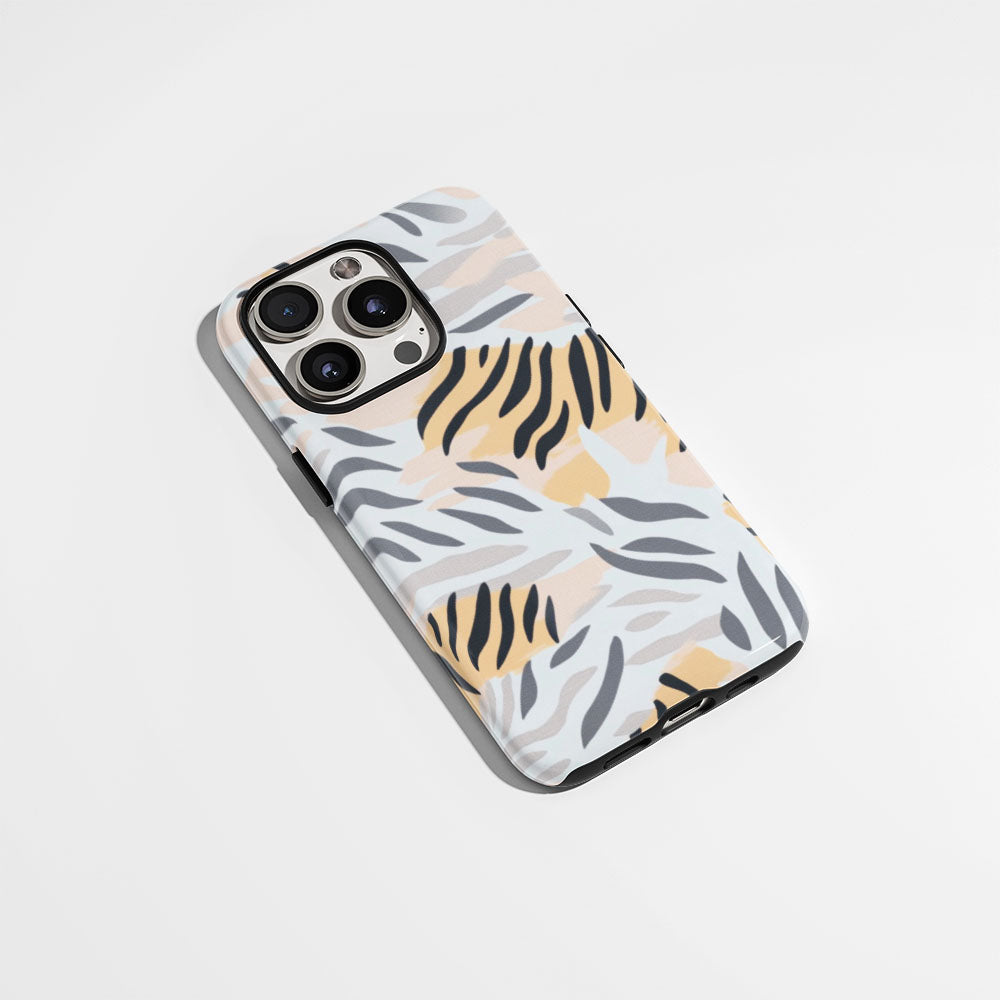 Double-Layer Semi-Handprinted Tough Matte Tiger Stripes iPhone Case