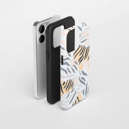 Double-Layer Semi-Handprinted Tough Matte Tiger Stripes iPhone Case