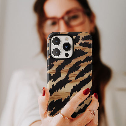 Double-Layer Semi-Handprinted Tough Matte Tiger Stripes iPhone Case