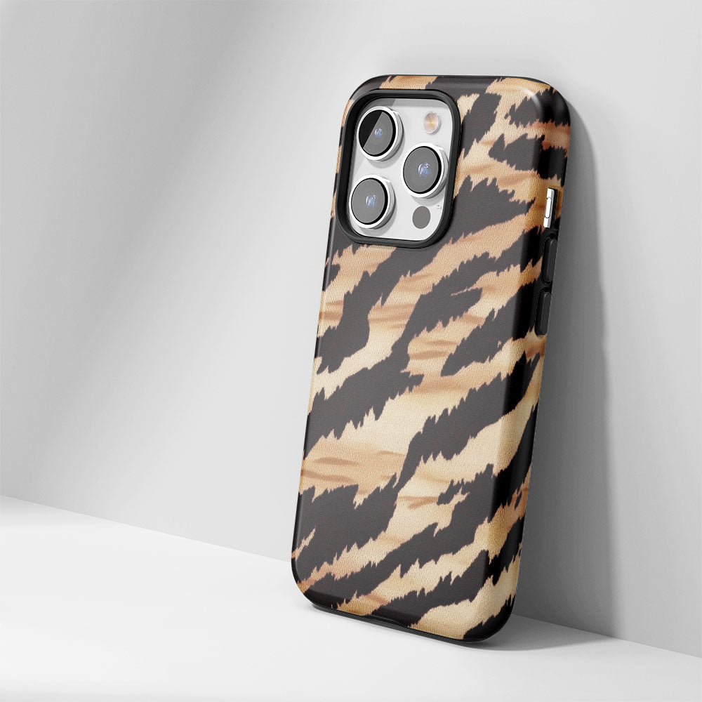 Double-Layer Semi-Handprinted Tough Matte Tiger Stripes iPhone Case