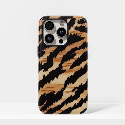 Double-Layer Semi-Handprinted Tough Matte Tiger Stripes iPhone Case