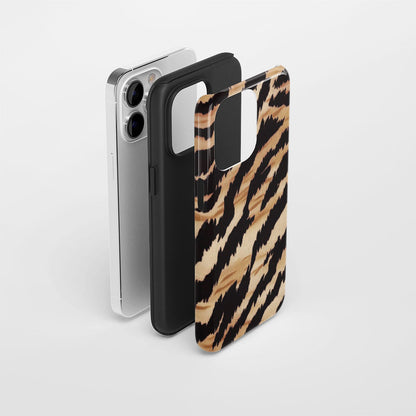 Double-Layer Semi-Handprinted Tough Matte Tiger Stripes iPhone Case