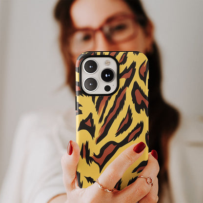 Double-Layer Semi-Handprinted Tough Matte Tiger Stripes iPhone Case