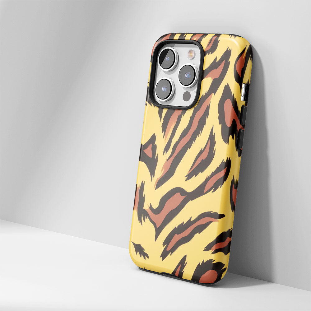 Double-Layer Semi-Handprinted Tough Matte Tiger Stripes iPhone Case