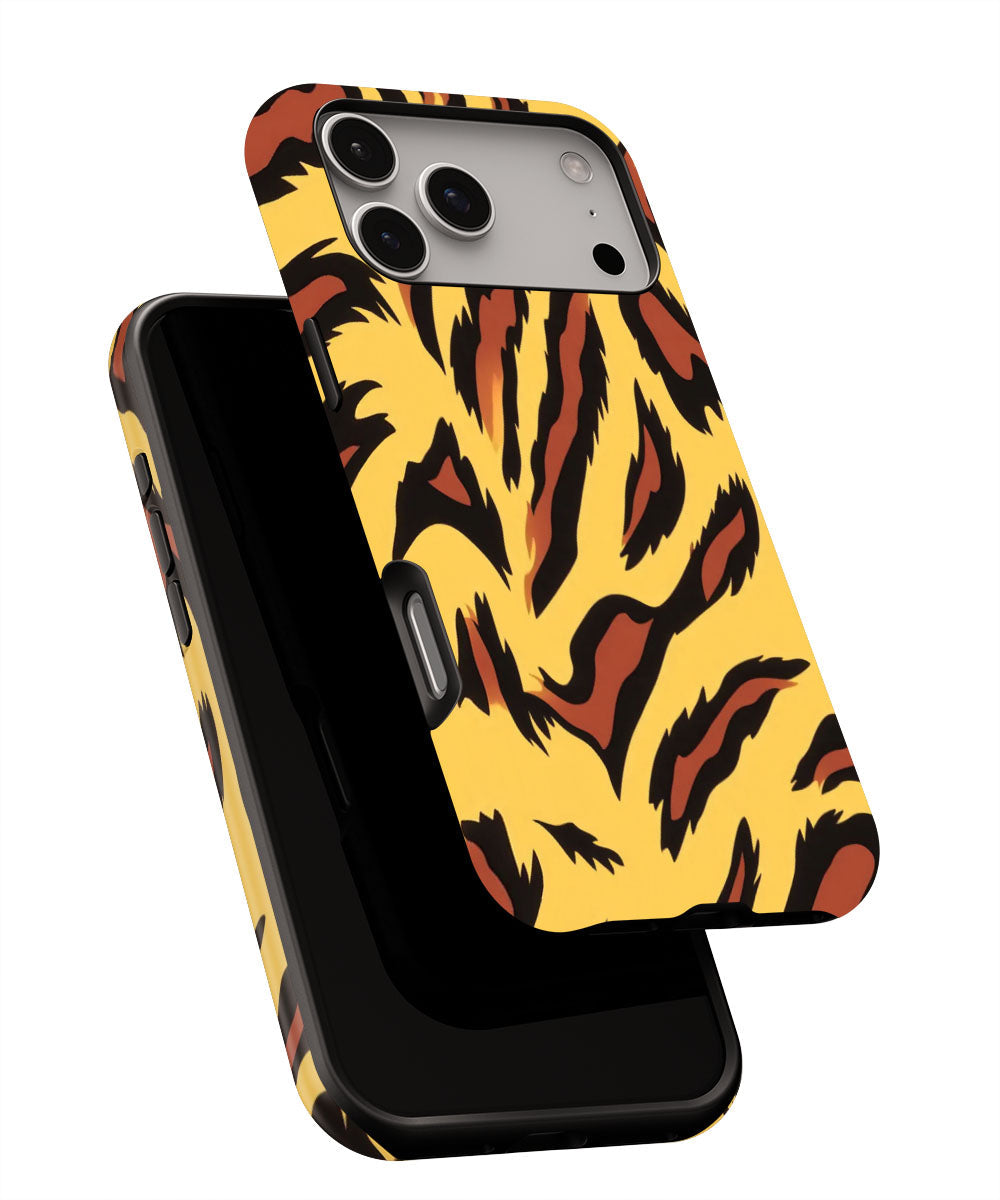 Double-Layer Semi-Handprinted Tough Matte Tiger Stripes iPhone Case
