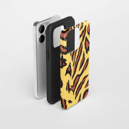 Double-Layer Semi-Handprinted Tough Matte Tiger Stripes iPhone Case