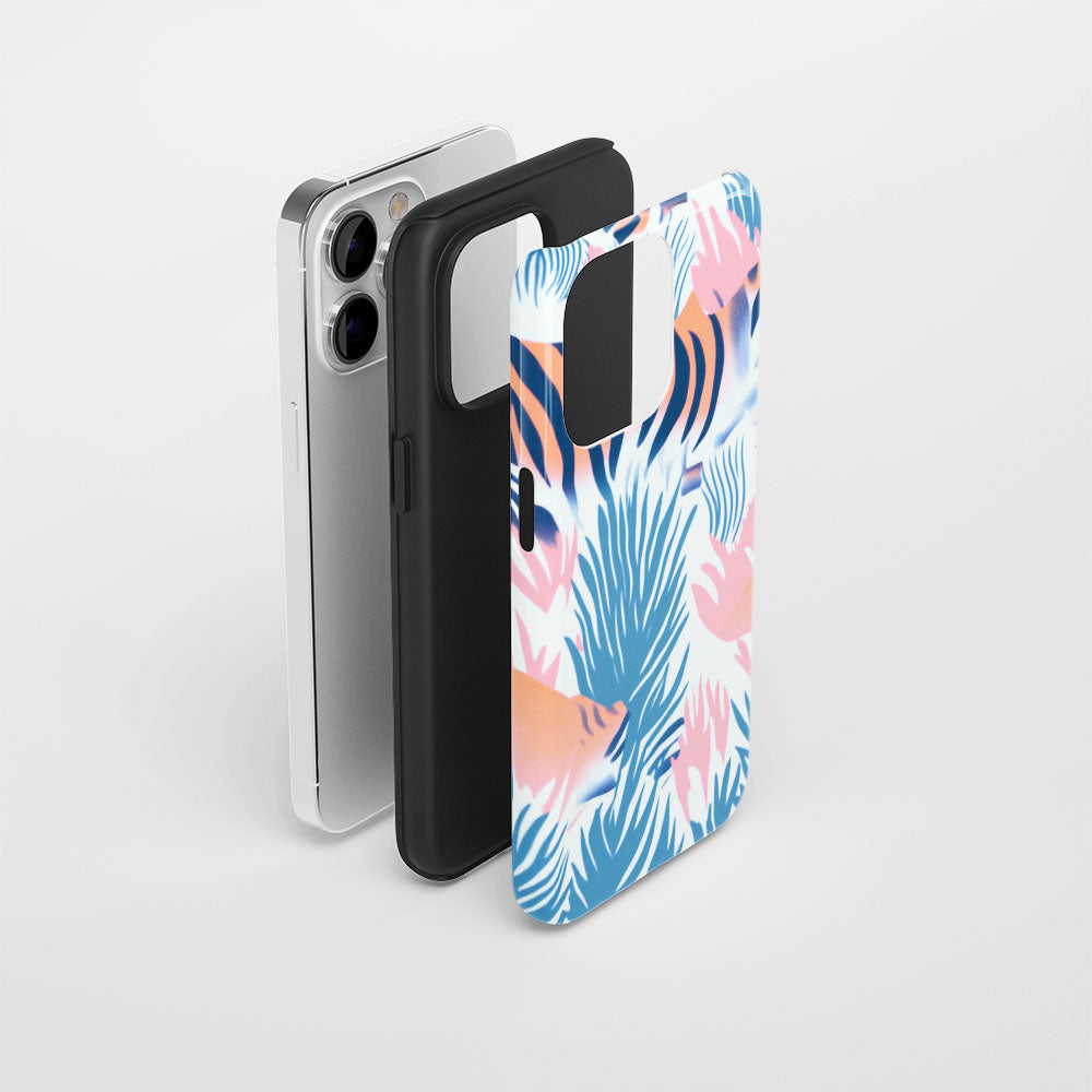 Double-Layer Semi-Handprinted Tough Matte Tiger Stripes iPhone Case