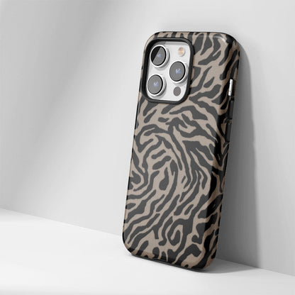 Double-Layer Semi-Handprinted Tough Matte Tiger Stripes iPhone Case