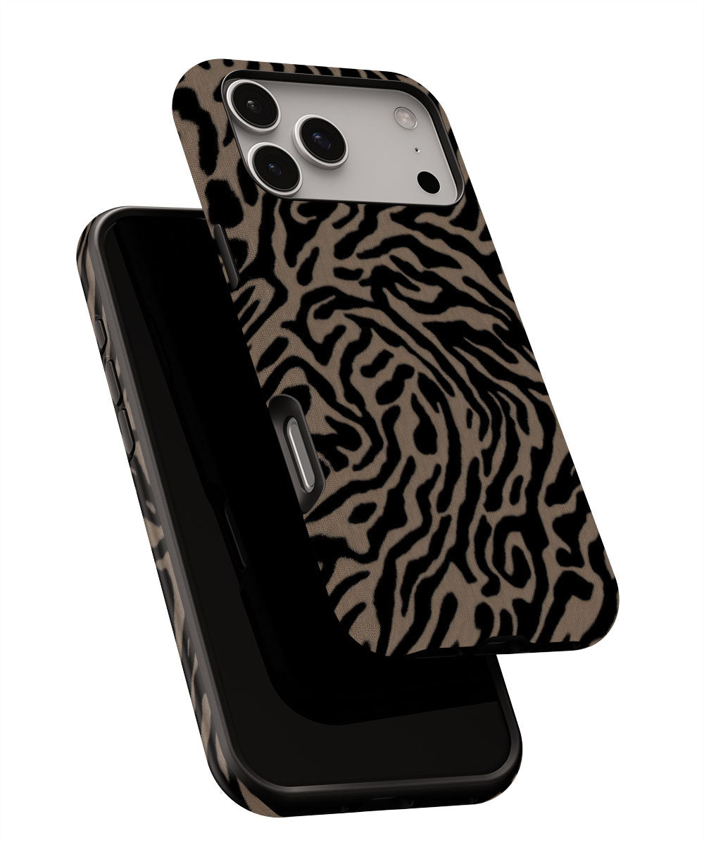 Double-Layer Semi-Handprinted Tough Matte Tiger Stripes iPhone Case