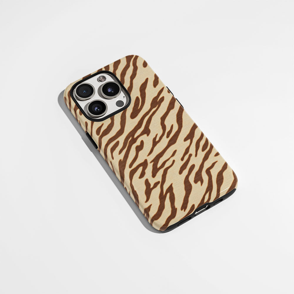 Double-Layer Semi-Handprinted Tough Matte Tiger Stripes iPhone Case