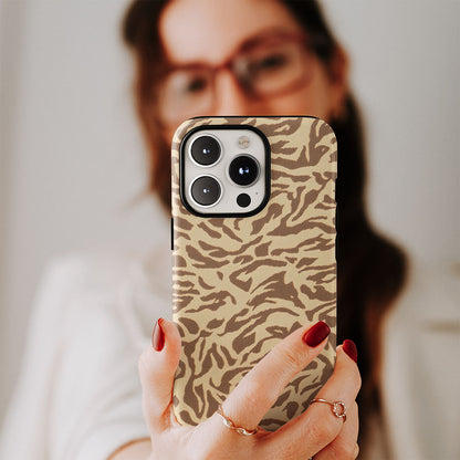 Double-Layer Semi-Handprinted Tough Matte Tiger Stripes iPhone Case