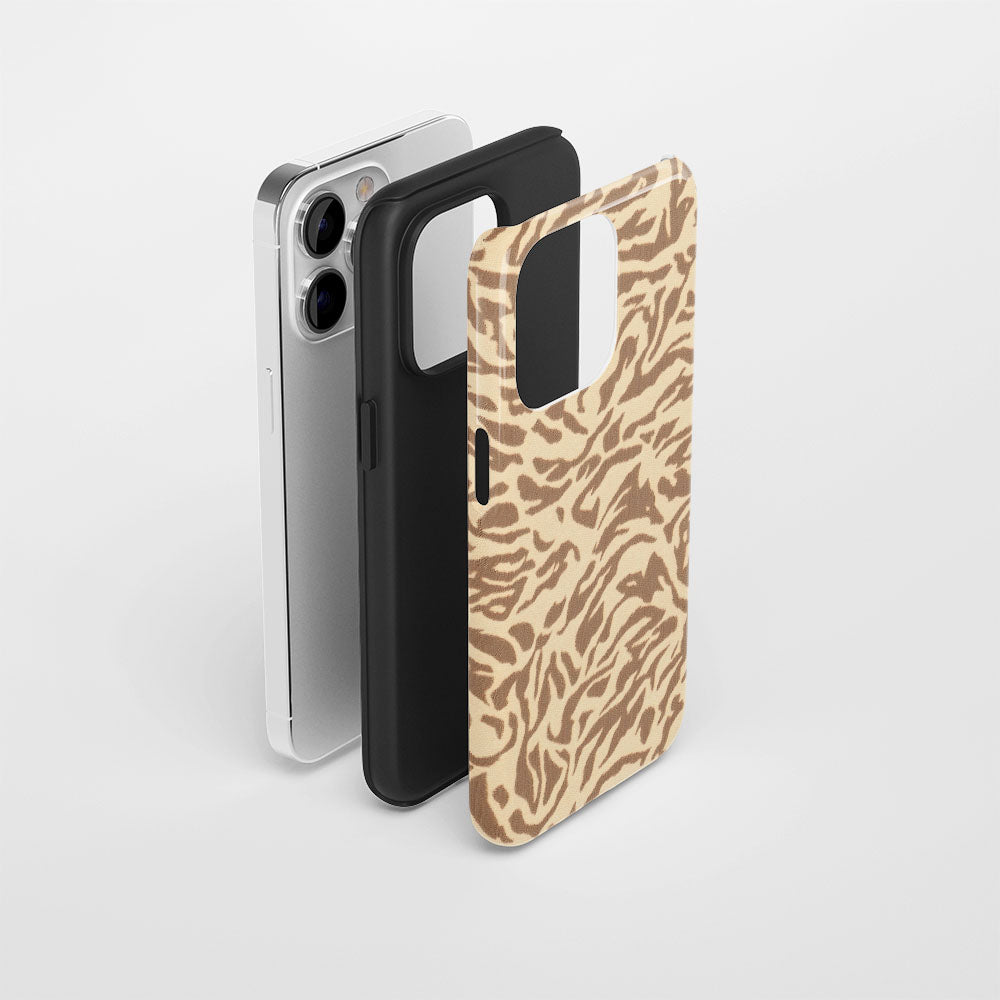 Double-Layer Semi-Handprinted Tough Matte Tiger Stripes iPhone Case