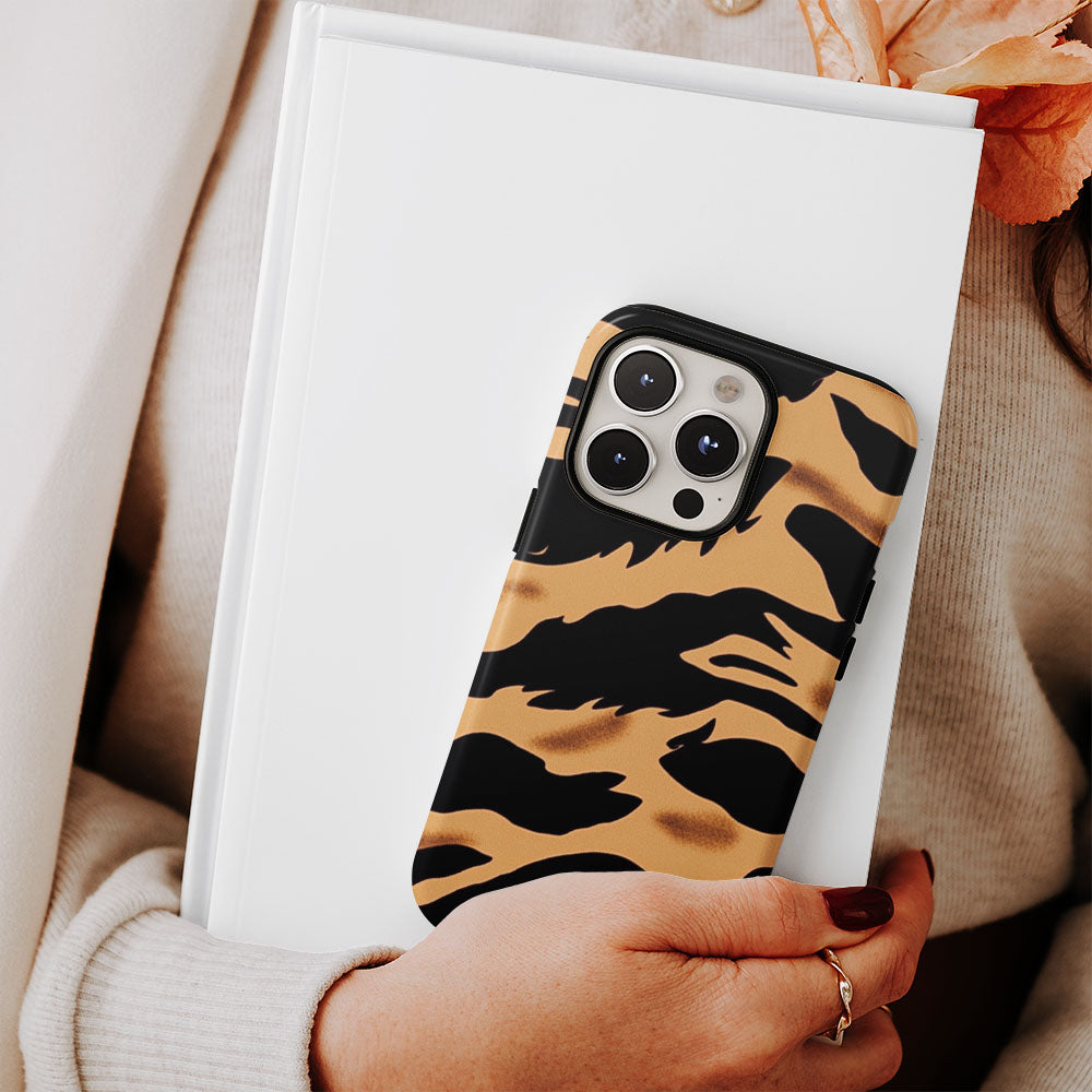 Double-Layer Semi-Handprinted Tough Matte Tiger Stripes iPhone Case