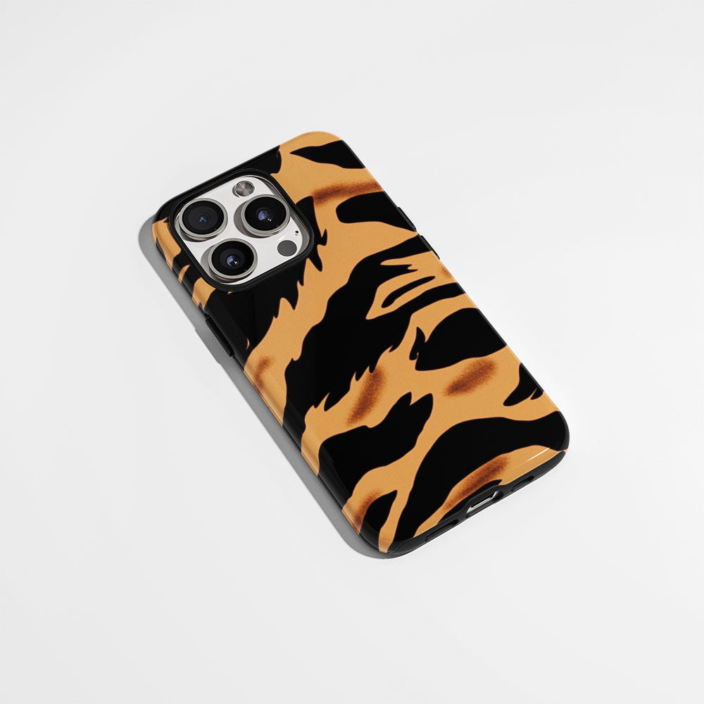 Double-Layer Semi-Handprinted Tough Matte Tiger Stripes iPhone Case