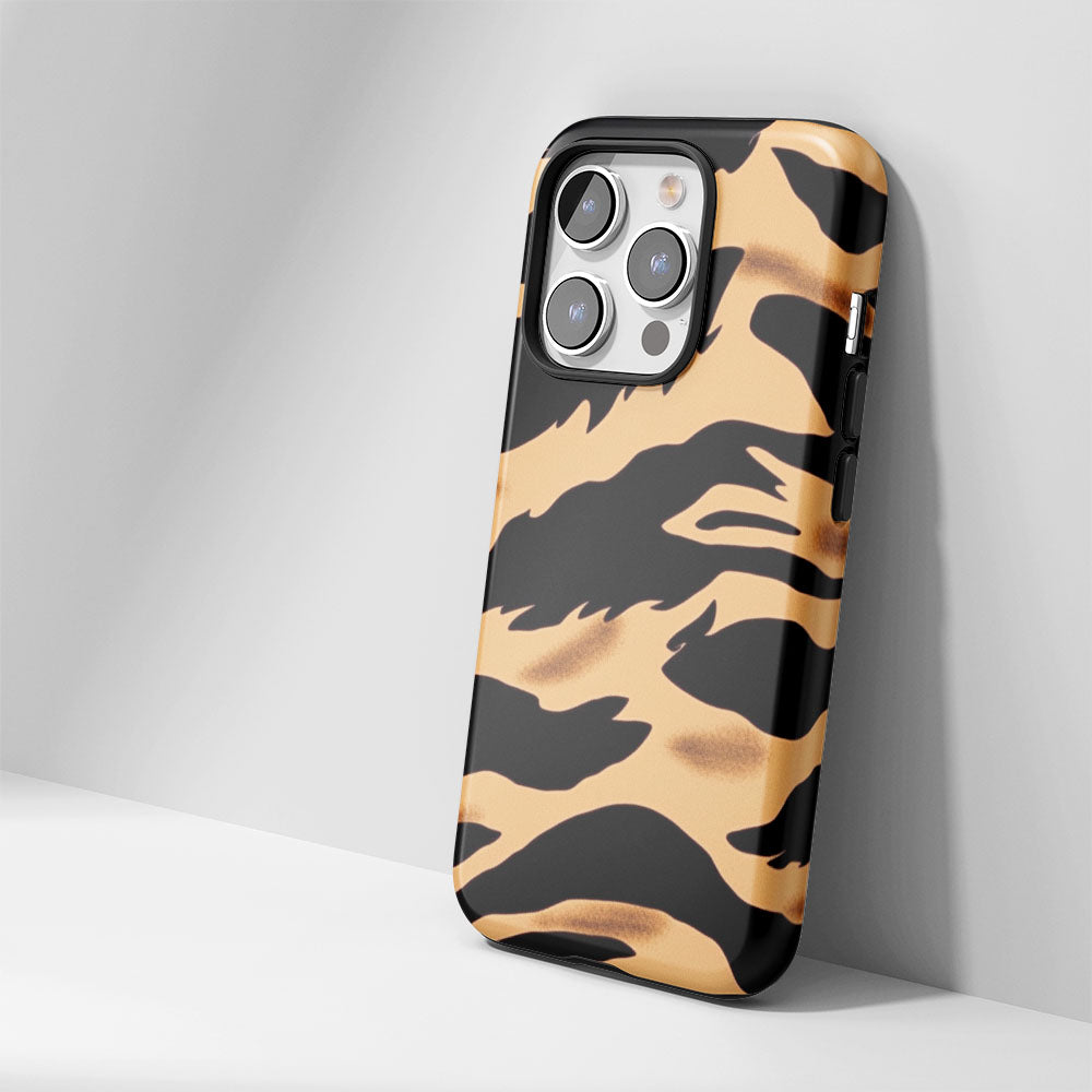 Double-Layer Semi-Handprinted Tough Matte Tiger Stripes iPhone Case