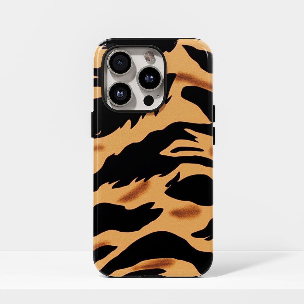 Double-Layer Semi-Handprinted Tough Matte Tiger Stripes iPhone Case