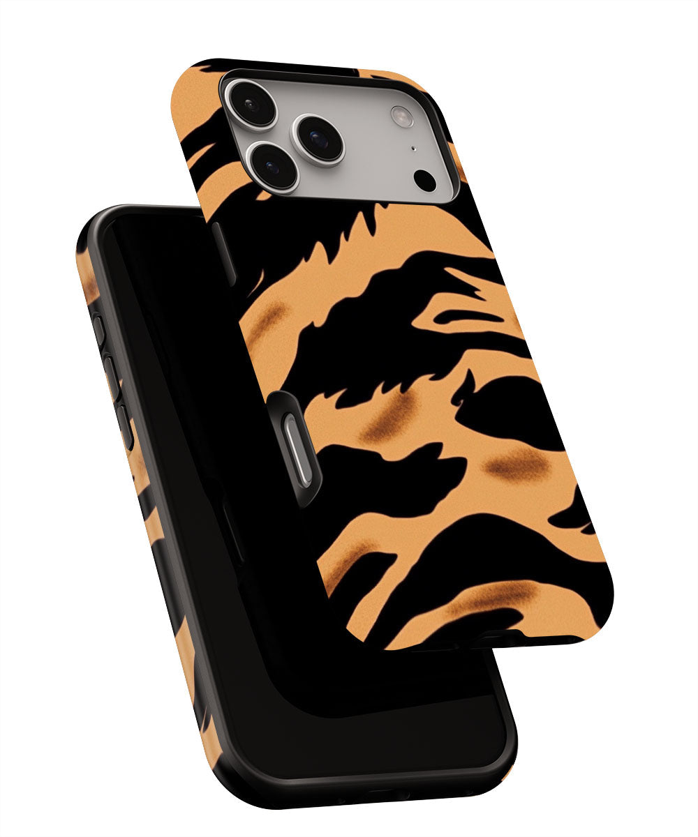 Double-Layer Semi-Handprinted Tough Matte Tiger Stripes iPhone Case